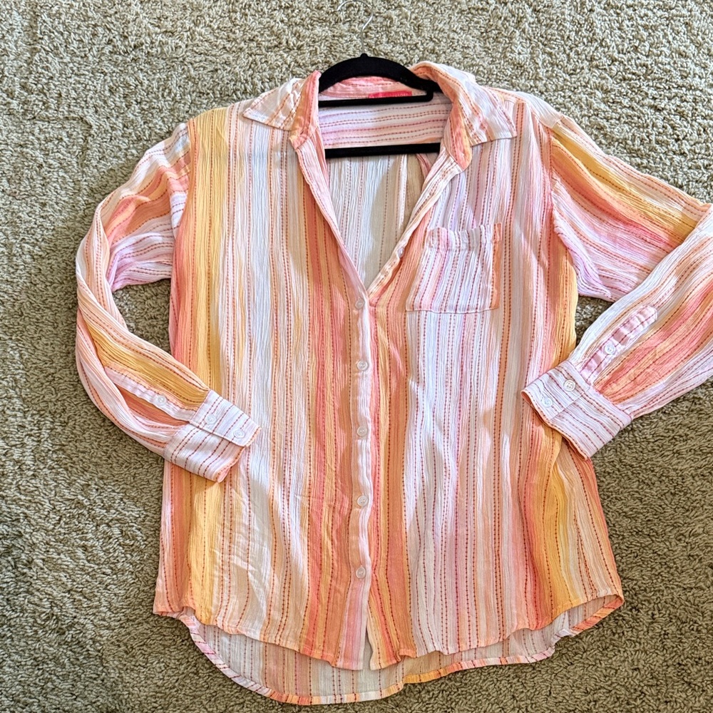 Z Supply Resort Pink and Orange Striped Shirt